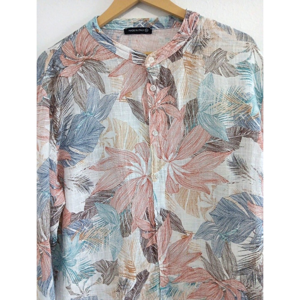 Italian Top Women's XXL Crinkle Gauze Button-Down Shirt Tropical Palms Coastal - Picture 2 of 10